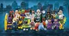 A collage of LEGO minifigures from The LEGO Batman Movie series, set against a cityscape background. Anteprima dell’immagine prodotto