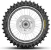 A motocross tire mounted on a wheel, viewed from the front. Produktbild-Vorschau