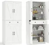 A white storage cabinet shown from two angles, one closed and one open to reveal its interior. Podgląd zdjęcia produktu
