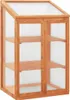 A wooden greenhouse with transparent panels and shelves. Anteprima dell’immagine prodotto