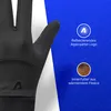 A close-up of a black glove with informational text and graphics on a blue background. Produktbild-Vorschau