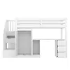 A white loft bed with integrated desk and wardrobe, shown from the front. Anteprima dell’immagine prodotto