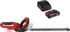 A cordless hedge trimmer, battery, and charger are displayed against a white background. Produktbild-Vorschau