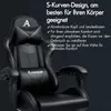 A black gaming chair with text describing its features. Produktbild-Vorschau