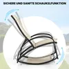 A rocking chair shown in motion with arrows indicating the rocking function, set against a blurred outdoor background. Náhled obrázku produktu