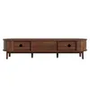 A wooden TV stand with rounded corners and tapered legs, presented against a white background. Podgląd zdjęcia produktu