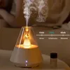 A humidifier is shown in a bedroom setting, emitting mist, with text overlay indicating noise levels. Produktbild-Vorschau