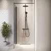 A modern bathroom shower with a glass partition, black shower fixtures, and a plant. Anteprima dell’immagine prodotto