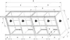 A technical drawing with dimensions of a glass display cabinet. Podgląd zdjęcia produktu