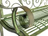 A close-up view of the armrest and seat of a green metal garden bench. Anteprima dell’immagine prodotto
