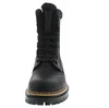 A close-up, front-facing view of a black lace-up boot with faux fur trim. Voir les images du produit