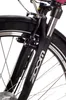 A close-up view of the front fork and wheel of an e-bike. Produktbild-Vorschau