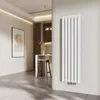 A modern interior with a vertical radiator, artwork, and a kitchen counter with a stool. Náhľad obrázku produktu