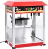 A red and silver popcorn machine with colorful "POPCORN" lettering and a cartoon chef graphic. Voir les images du produit
