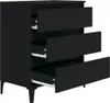 A black three-drawer dresser is shown from a slightly elevated side angle, with the bottom two drawers partially open. Náhľad obrázku produktu
