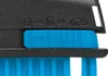 A close-up of a blue slider mechanism on a black object, with lock and unlock symbols above it. Produktbild-Vorschau