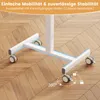 The base of a height-adjustable table with wheels on a wooden floor. Produktbild-Vorschau