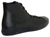 A black leather Converse Chuck Taylor high-top sneaker is shown from the side against a white background. Produktbild-Vorschau