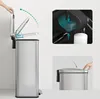 A collage of images showing a SONGMICS kitchen trash can with different features highlighted. Produktbild-Vorschau