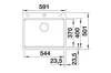 A technical drawing of a sink with dimensions indicated. Produktbild-Vorschau