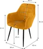 A yellow armchair with dimensions indicated by measurement lines and text. Náhľad obrázku produktu