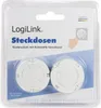 The image shows a retail package containing two white electrical socket covers for child safety. Produktbild-Vorschau