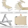 A collage of four images showcasing a foldable sun lounger and its features. Náhled obrázku produktu