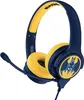 A pair of blue and yellow Batman-themed headphones with a microphone. Anteprima dell’immagine prodotto