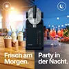 A split image showing a slush maker with drinks in the morning on the left and cocktails in the evening on the right. Produktbild-Vorschau