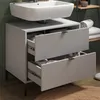 A bathroom vanity with a sink and two drawers, with towels on a shelf in the background. Voir les images du produit