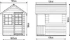 Diagrams of a wooden playhouse with dimensions indicated. Náhled obrázku produktu