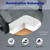 A cross-section of an ergonomic office chair showing its internal structure and materials, with feature icons at the bottom. Produktbild-Vorschau
