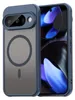A blue phone case with a transparent back showing a magnetic ring, placed next to a smartphone. Produktbild-Vorschau