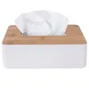 A white tissue box with a bamboo lid, showing tissues protruding from the opening. Náhled obrázku produktu