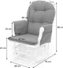 A gray upholstered rocking chair with dimensions indicated by measurement lines and text. Anteprima dell’immagine prodotto