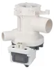 A white and gray washing machine drain pump with a filter and electrical connector, isolated on a white background. Produktbild-Vorschau