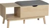 A product shot of a wooden bench with a gray upholstered seat and storage. Náhled obrázku produktu