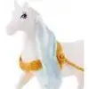 A close-up of a white toy unicorn with a blue mane and gold accents. Anteprima dell’immagine prodotto