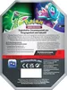 The back of a Pokemon tin box with product information and branding. Voir les images du produit