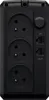 The back panel of a black CyberPower UPS unit, showing three AC outlets and two RJ45 network ports. Podgląd zdjęcia produktu