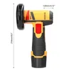 A close-up, side view of a yellow and black mini angle grinder with measurement indicators. Náhľad obrázku produktu