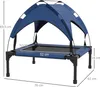 A blue dog bed with a canopy, shown with dimensions indicated by white lines and text. Náhľad obrázku produktu