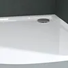A close-up view of a white shower tray with a silver drain. Produktbild-Vorschau