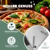 A close-up of a pizza with various toppings, accompanied by marketing text and icons highlighting product features. Produktbild-Vorschau