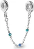 A silver safety chain with blue and teal gemstones, designed to be attached to a bracelet. Anteprima dell’immagine prodotto