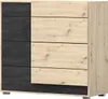 A modern dresser with a two-tone design, featuring dark drawers on the left and lighter wood-grain drawers on the right. Produktbild-Vorschau