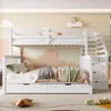 A white bunk bed with drawers and a staircase in a child's bedroom with a cloud-themed mural on the wall. Anteprima dell’immagine prodotto