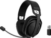 A black gaming headset and its wireless USB adapter are displayed against a white background. Produktbild-Vorschau