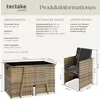 Product information and dimensions for a rattan garden furniture set. Náhled obrázku produktu