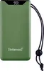 A green power bank with a digital display showing 90% charge, and a black lanyard attached. Voir les images du produit